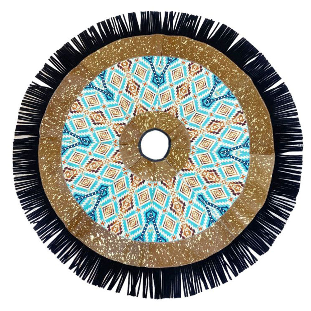 Showman Cowhide Leather Christmas Tree Skirt - Acid Wash/Aztec Inlay