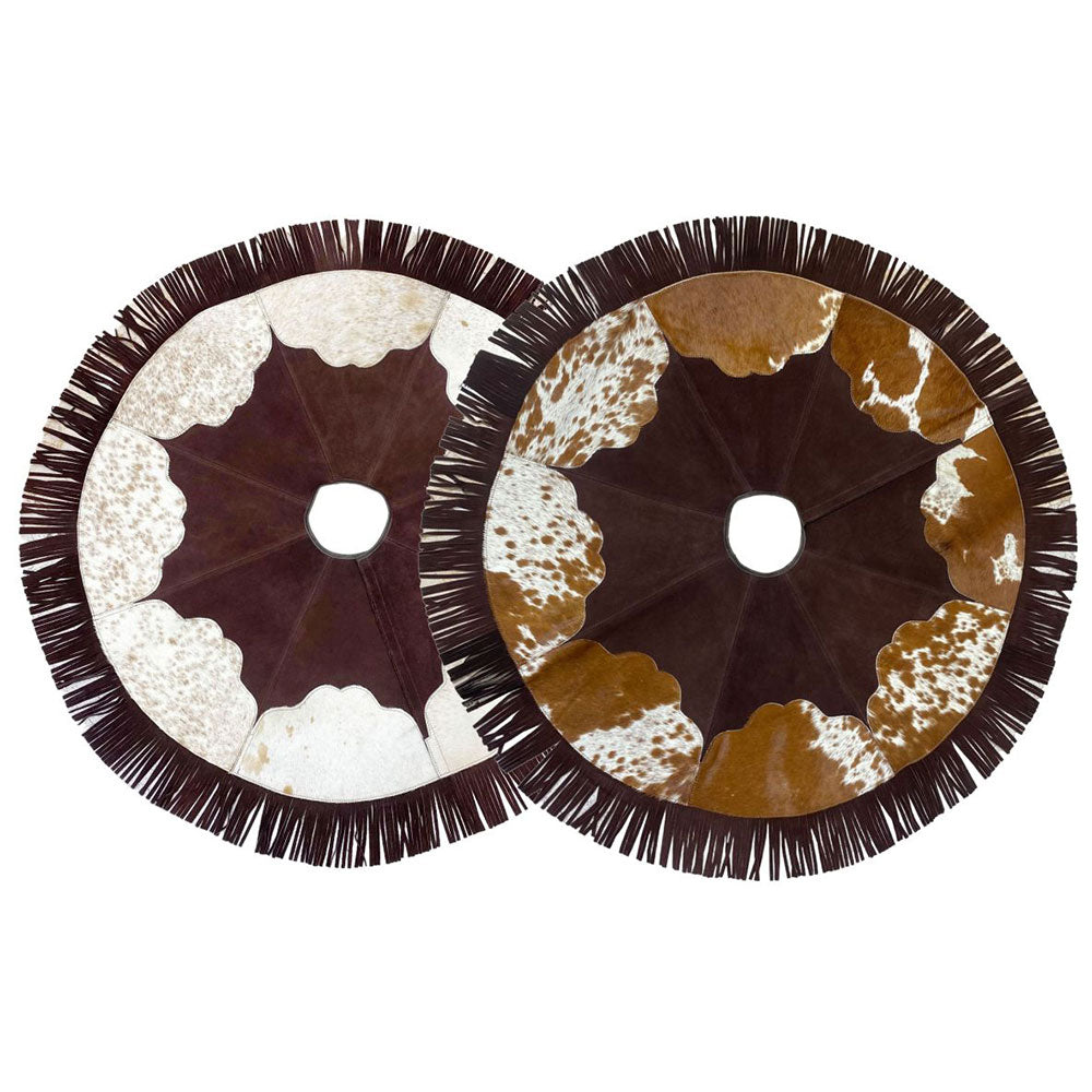 Showman Cowhide Leather Christmas Tree Skirt - Scalloped Snowflake Center