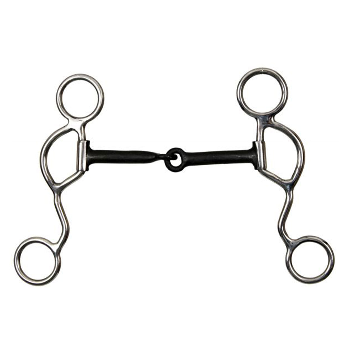 Showman half moon cheek snaffle bit with 4 3/4" blued steel mouth