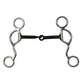 Showman half moon cheek snaffle bit with 4 3/4" blued steel mouth
