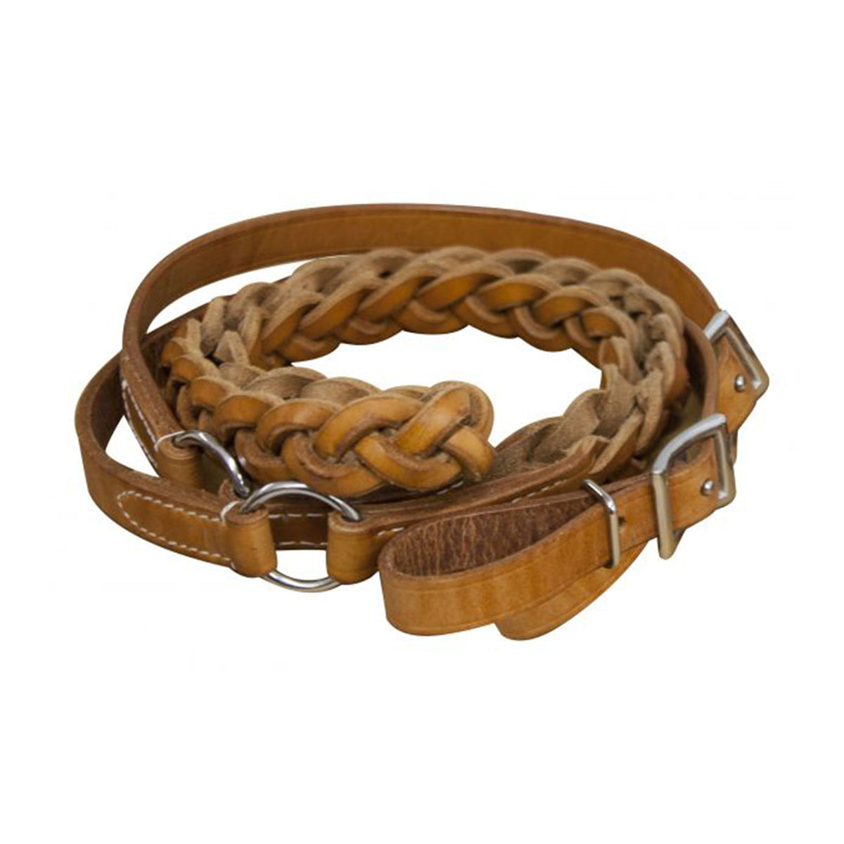 Showman 7' Medium Oil Argentina Cow Braided Leather Contest Reins
