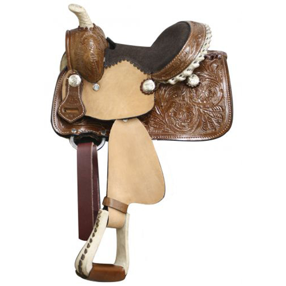 Double T Pony / Youth Saddle with Floral Tooling - 8 Inch