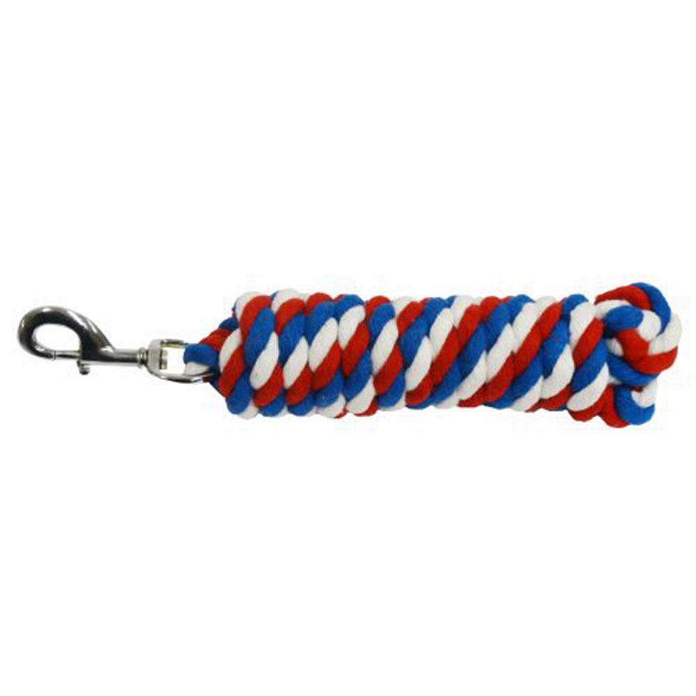 Showman 10' red, white and blue braided cotton lead with swivel bolt snap
