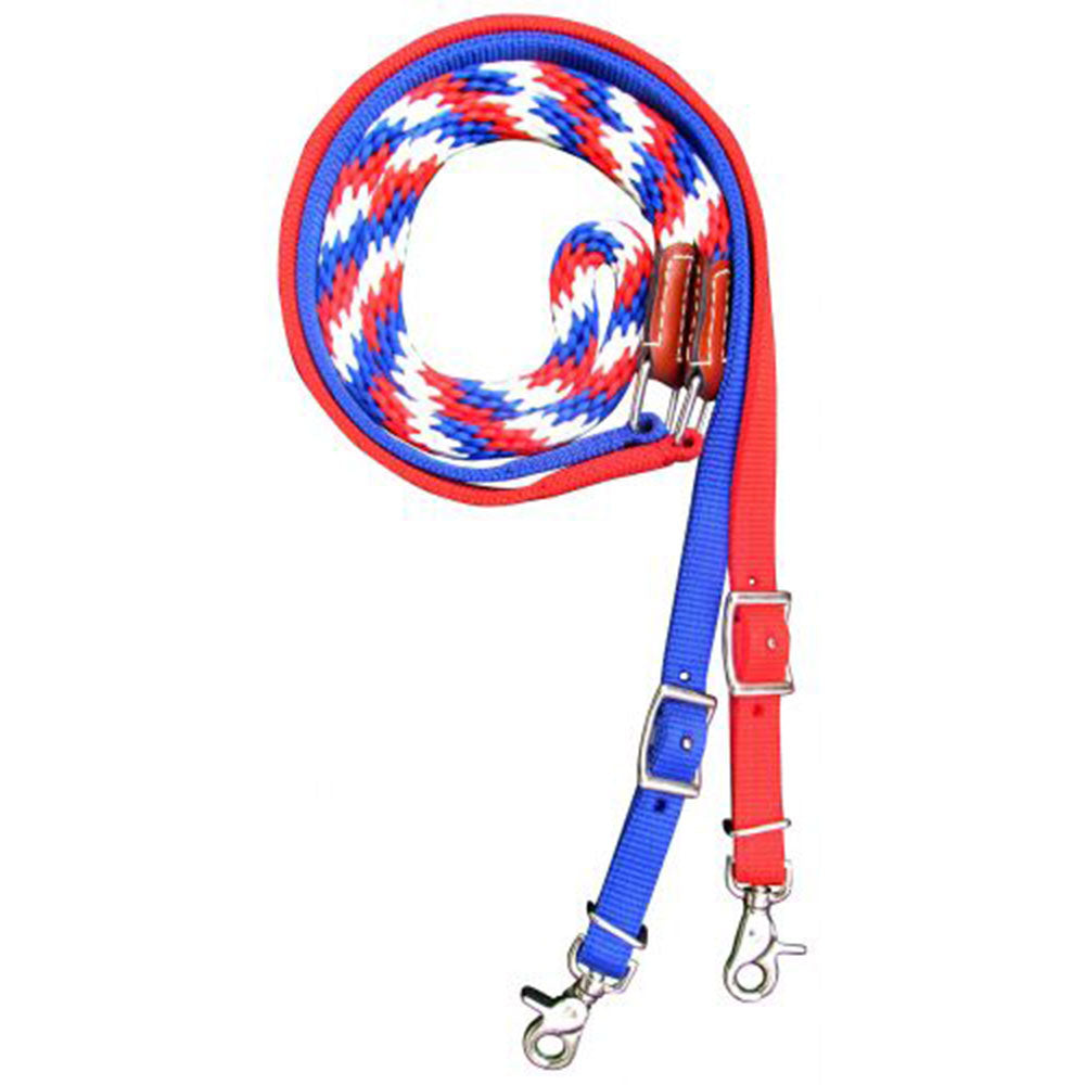 Showman Premium braided Red, White, and Blue nylon contest reins