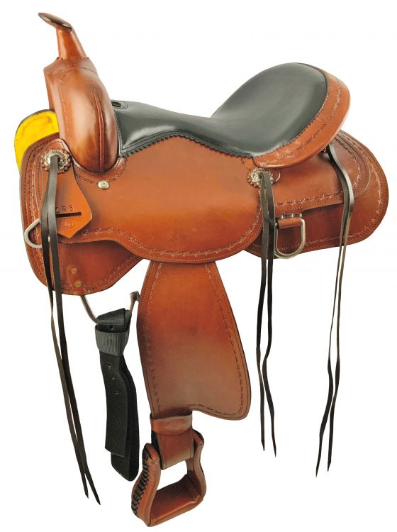 16" Circle S Trail Saddle with barbwire trim