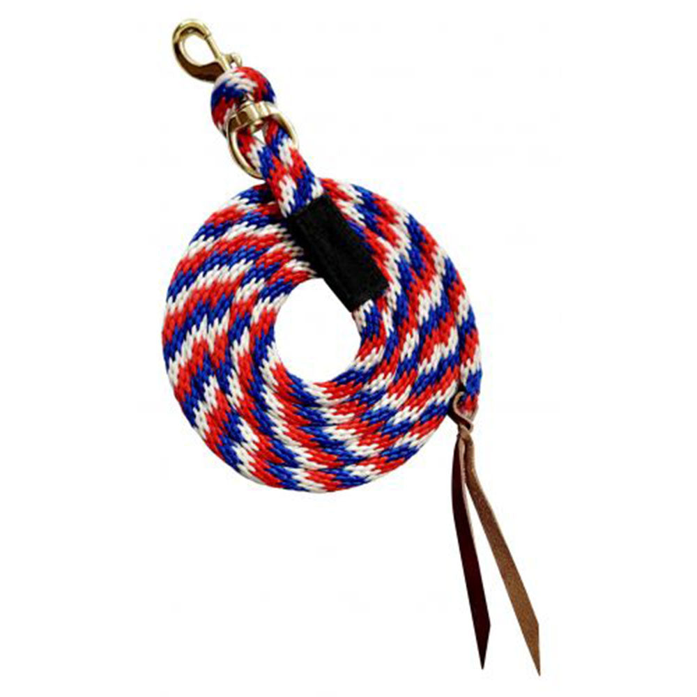 Showman 8' red, white, and blue poly lead rope with removable brass snap