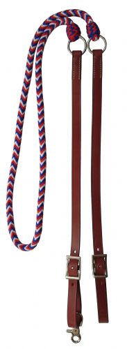 Showman Braided Red, White, and Blue nylon and leather contest reins