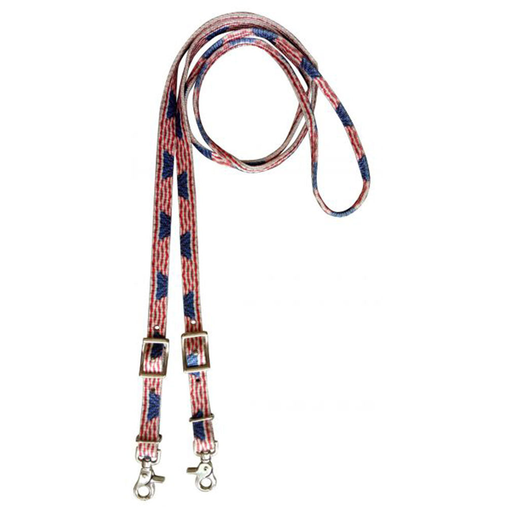 Showman 3/4" x 8ft American Flag nylon contest rein with scissor snap end