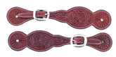 Showman Burgundy Leather Floral Tooled Spur Straps