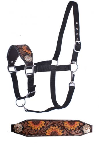 Showman Adjustable nylon bronc halter with hand painted sunflower nose band