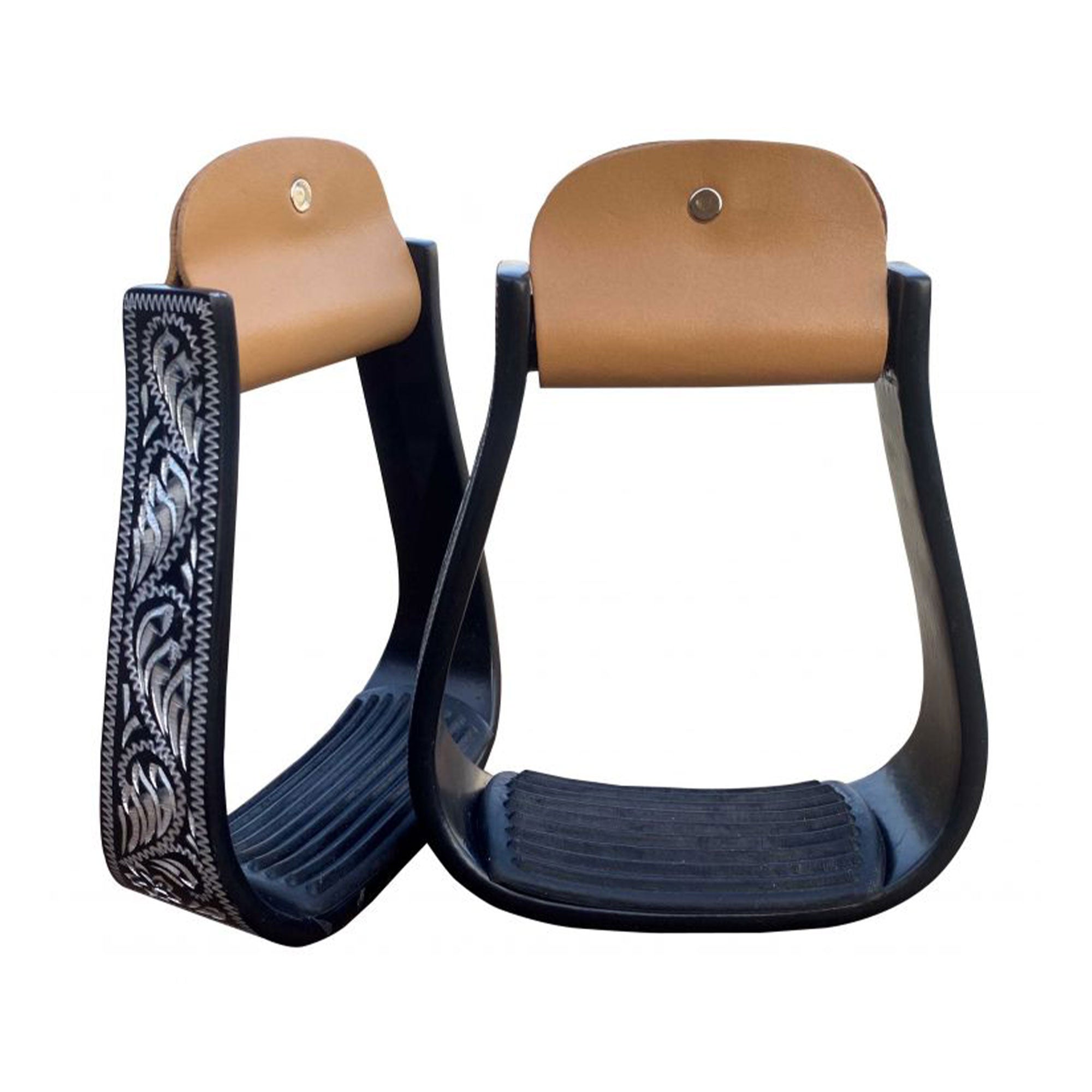 Showman Black Aluminum Stirrups with Silver Engravings