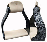 Showman Black Engraved Lightweight Twisted Angled Aluminum Stirrups