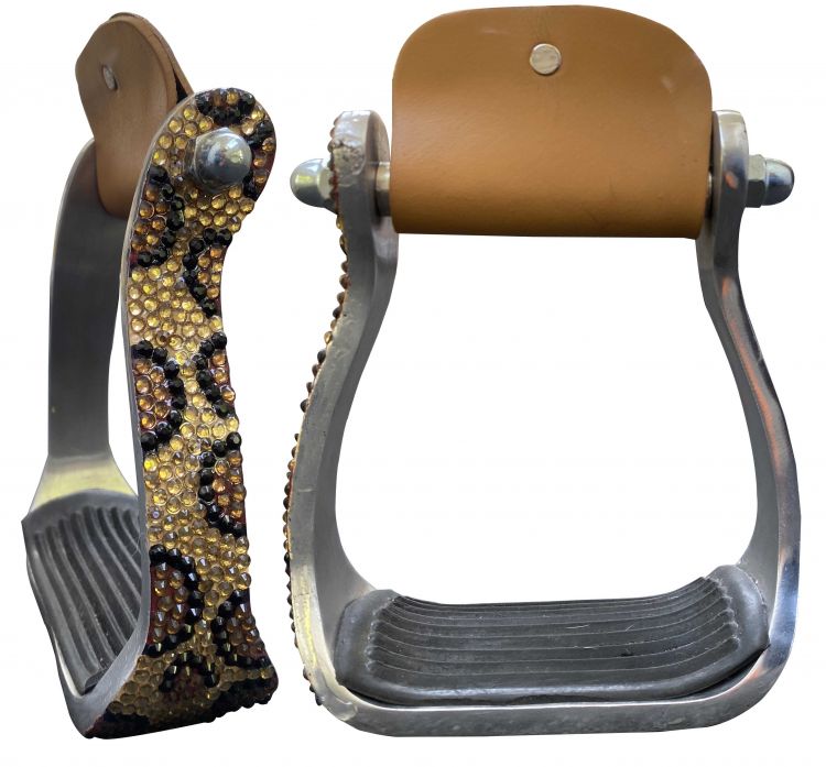 Showman Polished aluminum Beaded Cheetah bedazzled stirrups