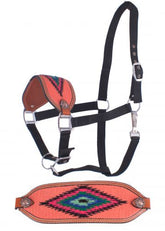 Showman Adjustable nylon bronc halter with a embroidered pink noseband