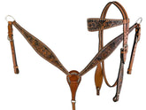 Showman Floral tooled design browband bridle and breast collar set with silver bead accents