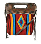 Showman Bright Southwest Saddle blanket handbag with genuine leather floral tooled handle