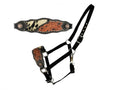 Showman Adjustable nylon bronc halter with hair on cowhide noseband