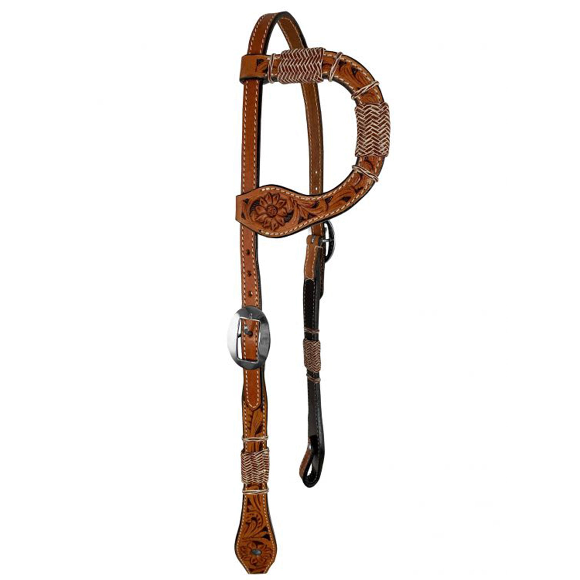 Showman Floral Tooled One Ear Rawhide Accent Leather Headstall