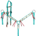 Showman Speckled Teal Nylon One Ear Headstall and Breastcollar Set