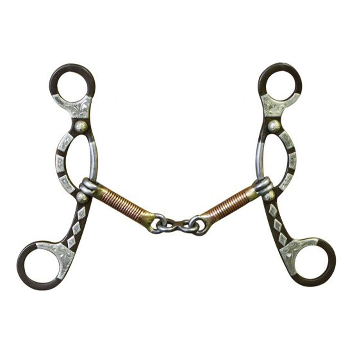 Showman Brown steel sliding gag bit with engraved silver accents on 7" cheeks