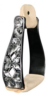 Showman Black Aluminum Engraved Silver Stirrup With Cut Out Diamonds