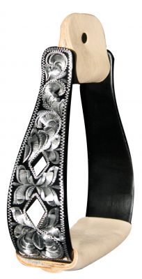 Showman Black Aluminum Engraved Silver Stirrup With Cut Out Diamonds