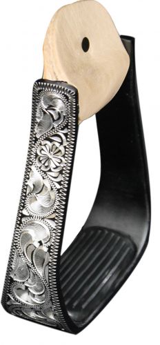 Showman Black Aluminum stirrups with Silver Engraving