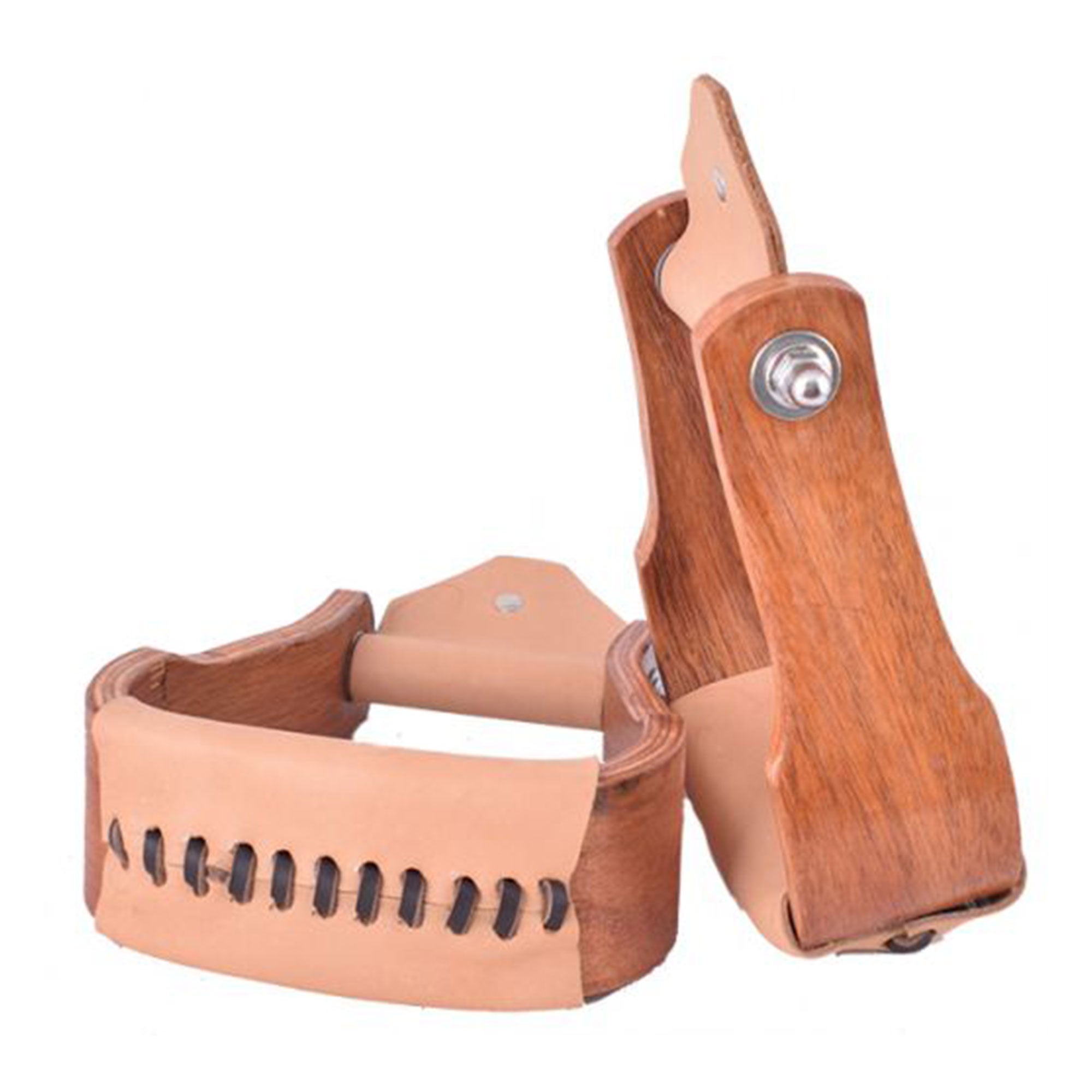 Showman Curved Teakwood Wooden Stirrups with Leather Tread