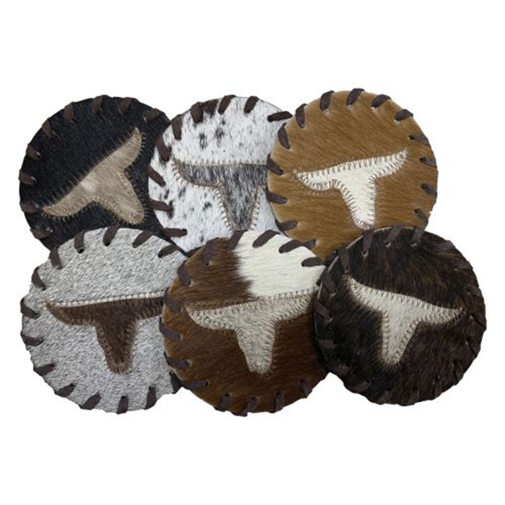 Texas Longhorn Cowhide Coasters - Sold Individually