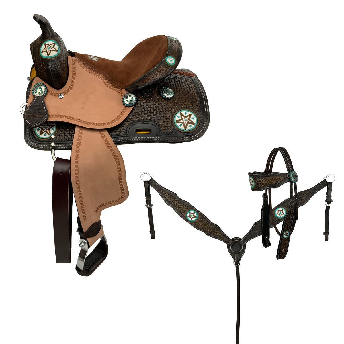 Double T Buckaroo Barrel Style Saddle Set - 12 Inch