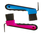 Brush hoof pick with grip dots measures 6" long