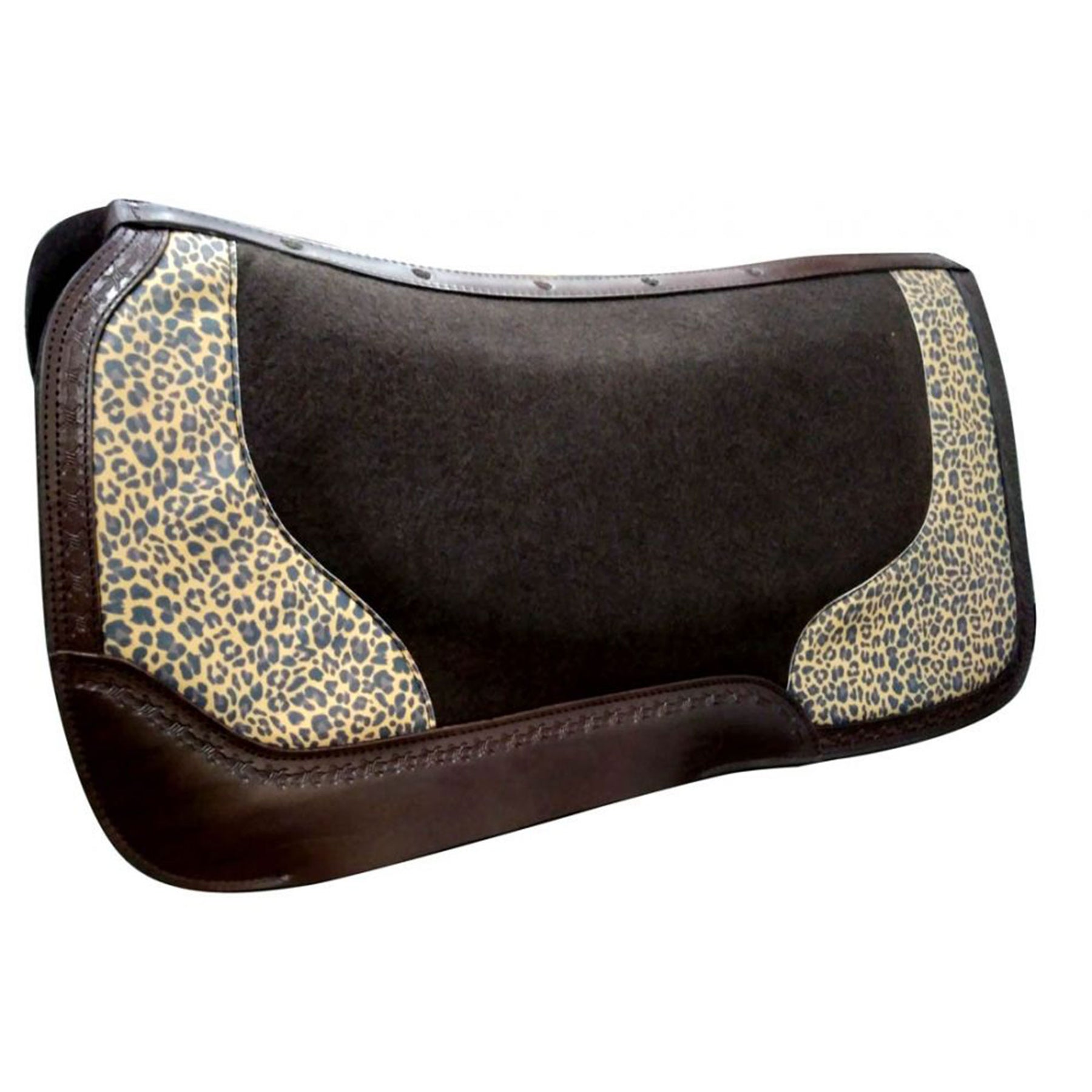 Showman 32" x 31" Argentina Leather Saddle Pad with Cheetah Print and Barbwire Tooling