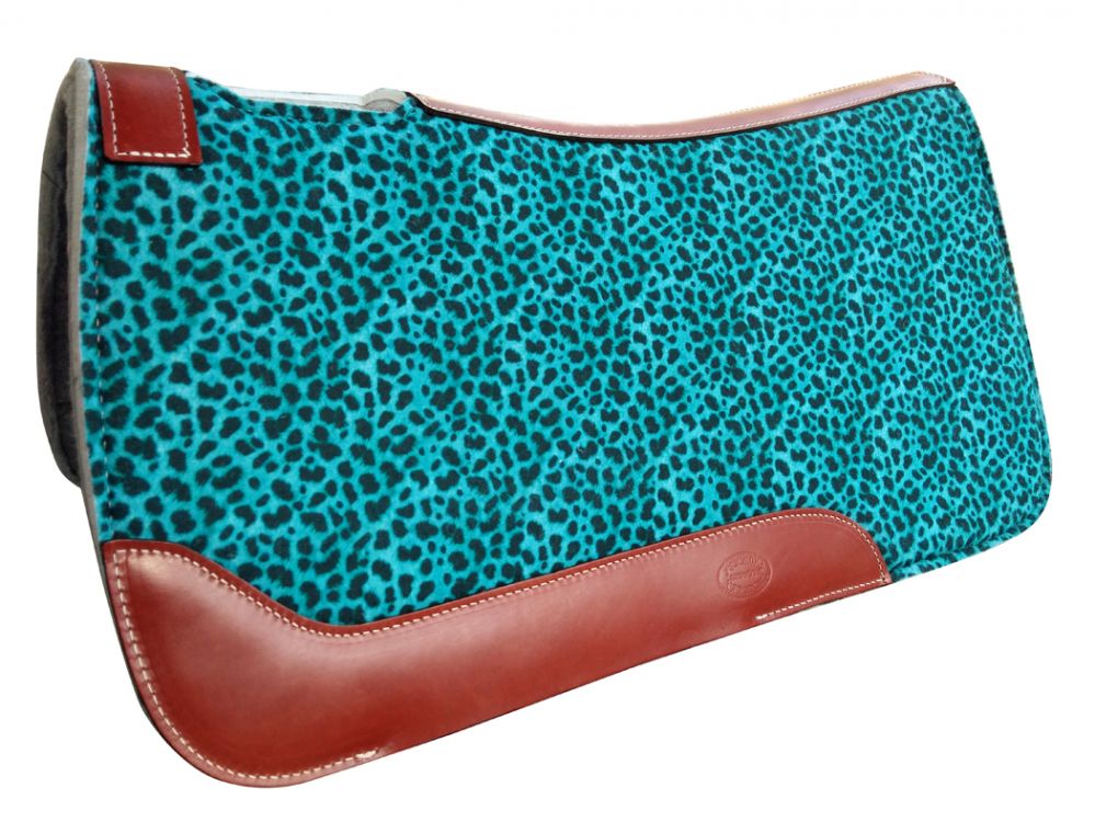 Showman 31" X 32" Teal Cheetah Print Solid Felt Saddle Pad