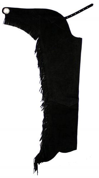 Black Suede leather chaps with fringe down each leg