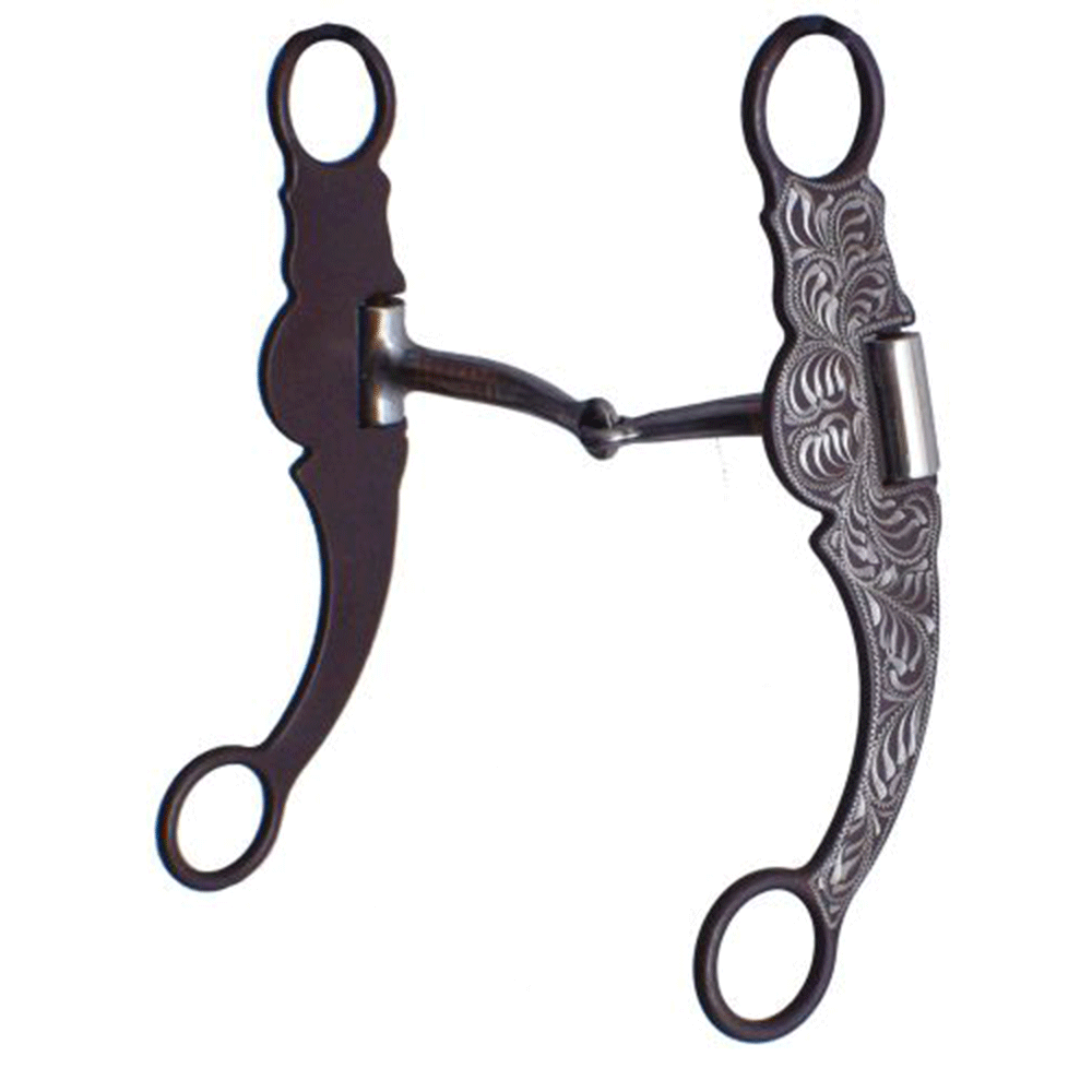 Showman stainless steel snaffle bit with brown steel cheeks