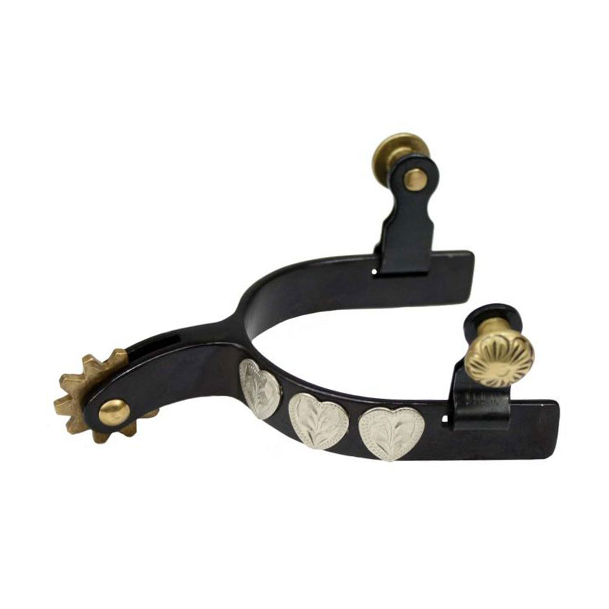 Showman Black Steel Silver Youth Show Spur with Silver Hearts