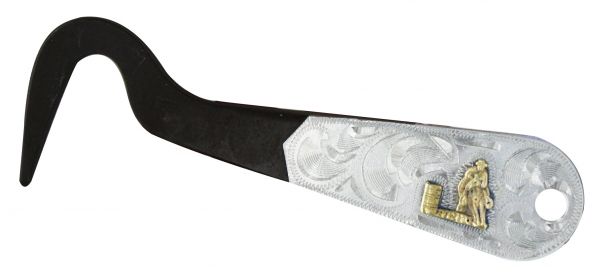 Showman Brown steel silver barrel racer engraved hoof pick