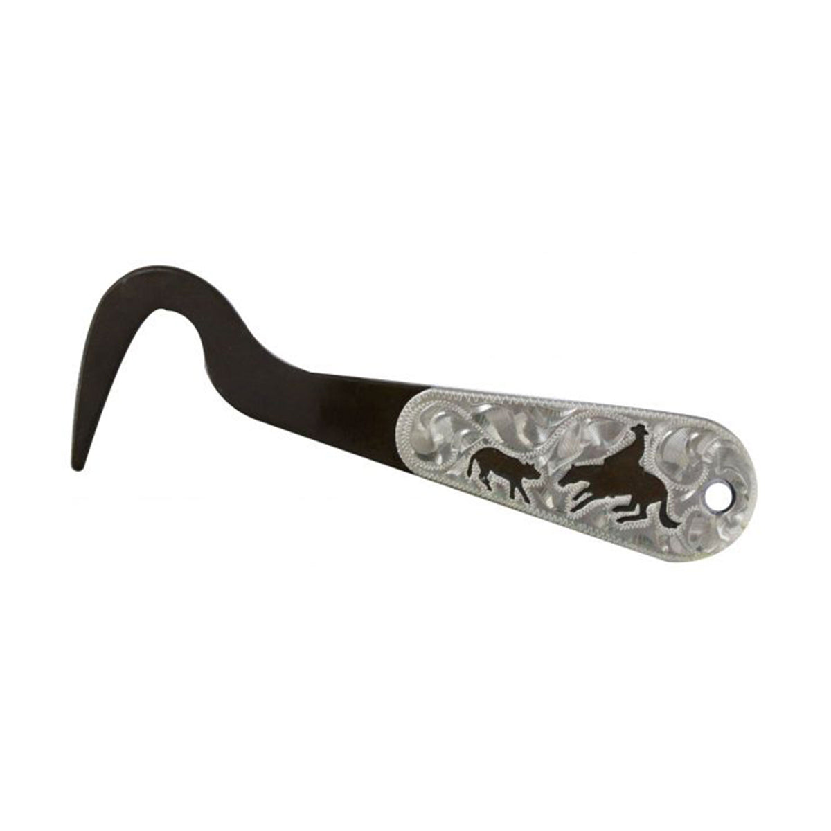 Showman Cutting Horse Brown Steel Silver Engraved Hoof Pick