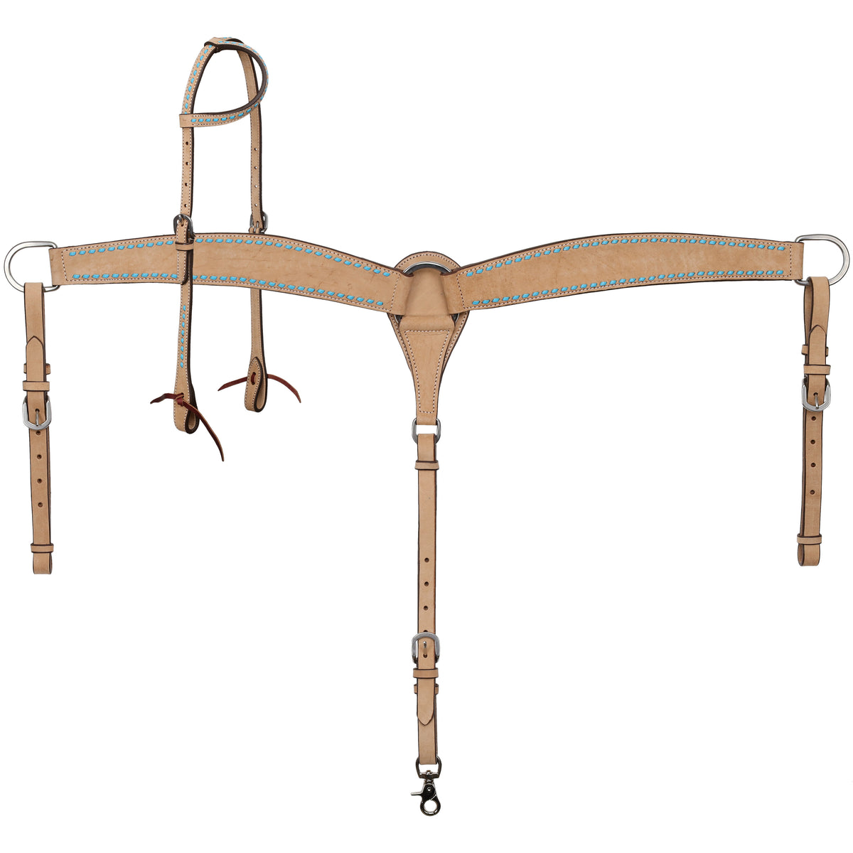 Showman Stockyard Argentina Cow Leather One Ear Headstall and Breastcollar Set - Teal