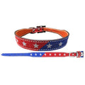 Showman Couture Red and Blue Glitter overlay leather dog collar with silver glitter stars