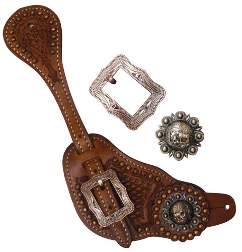 Showman Mens Size Spur Straps With Copper Praying Cowboy Concho