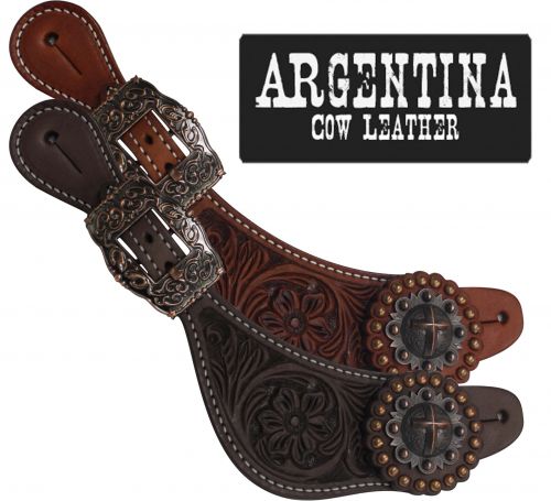 Showman Ladies Size Argentina Cow Leather Raised Cross Concho Spur Straps