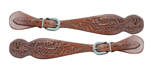 Showman Ladies size floral tooled medium oil leather spur straps