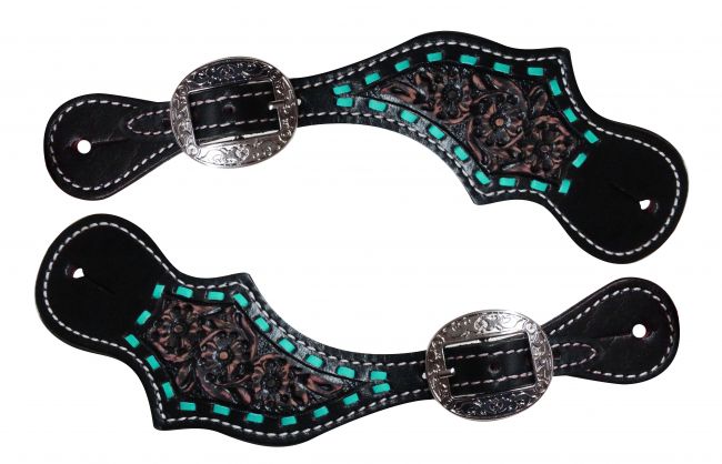 Showman Teal buck stitch design spur straps