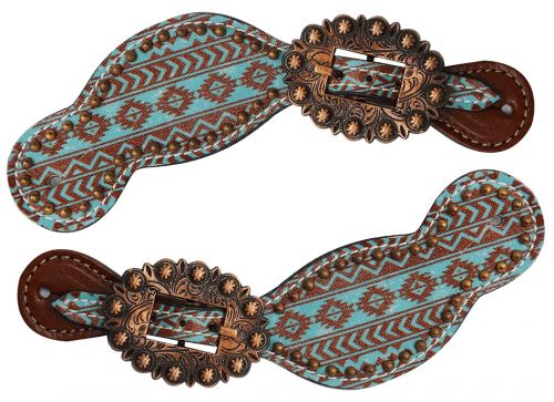 Showman Leather Spur Straps with Navajo diamond print