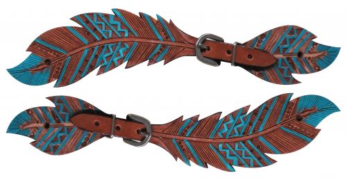 Showman Cut- out teal painted feather spur straps