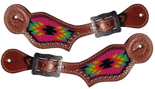 Showman Hot Pink Navajo beaded inlay Spur Strap