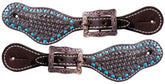 Showman Youth leather spur straps basketweave tooling