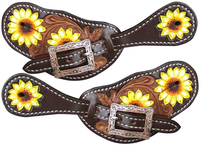 Showman Ladies Hand Painted Sunflower Spur Straps