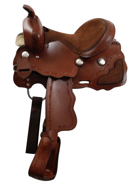 12" Economy style saddle with brown suede leather seat